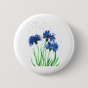 Cornflowers watercolor blue floral pretty rustic 2 inch round button