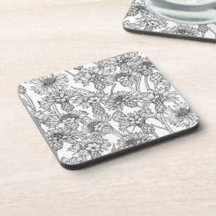 Cornflowers, wild flowers in black and white coaster