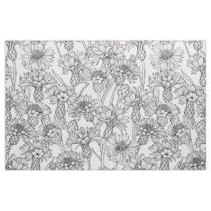 Cornflowers, wild flowers in black and white fabric