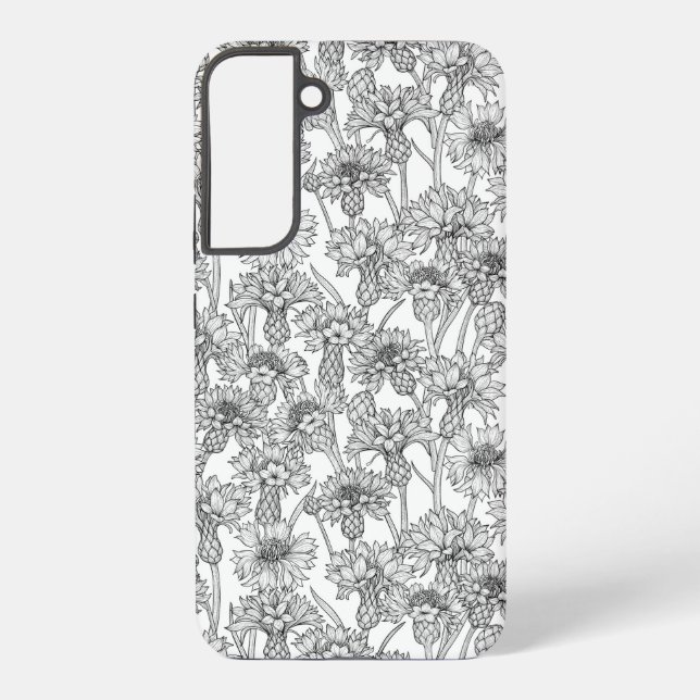 Cornflowers, wild flowers in black and white samsung galaxy s22+ case (Back)