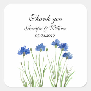 Cornflowers Wildflowers Flowers Watercolor Wedding Square Sticker