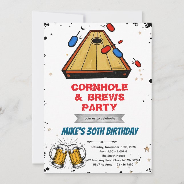 Cornhole and beer party invitation (Front)