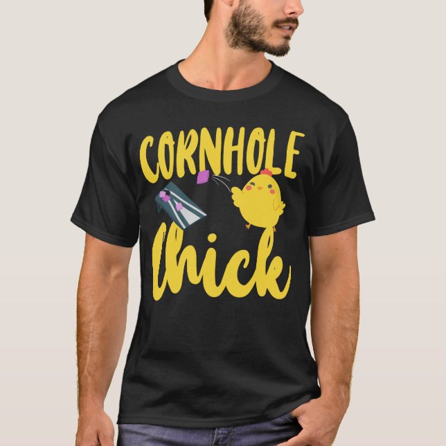 Cornhole Bean Bag Cornhole Chick Chicken Girl T-Shirt (Front)