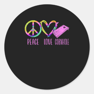 Cornhole Bean Bag Player Champ Tie Dye Peace Love Classic Round Sticker