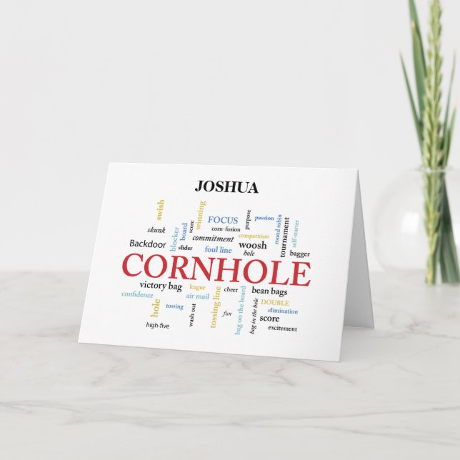 Cornhole Birthday in Descriptive Word Cloud Card (Front)