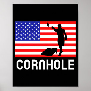 Cornhole Board Game Men Women Aamerican Flag Corn Poster