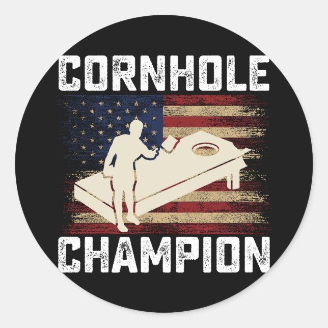 Cornhole Champion American Flag USA 4th OF July  Classic Round Sticker (Front)