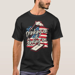 Cornhole  For Men Drinking Em Sinking Em 4th Of Ju T-Shirt