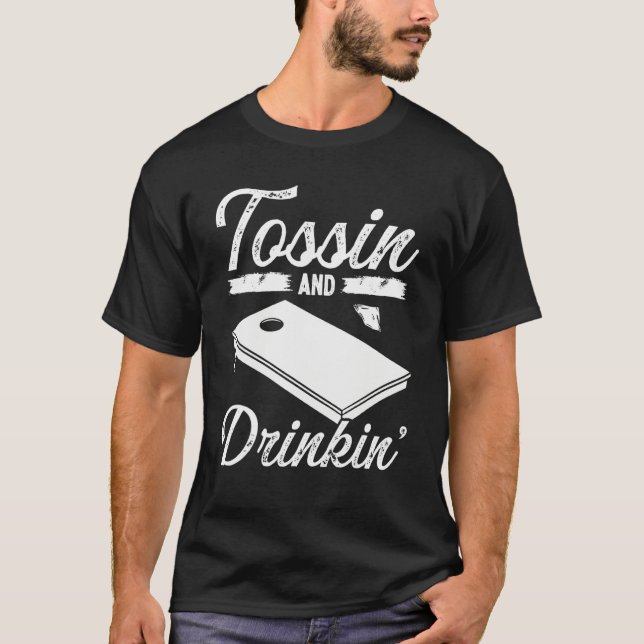 Cornhole Player Tosssing and Drinking Beer Tosser  T-Shirt (Front)