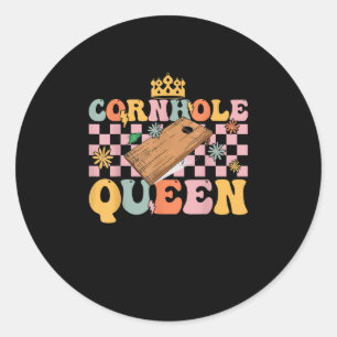 Cornhole Queen Groovy Cornhole Mom Corn Hole Classic Round Sticker