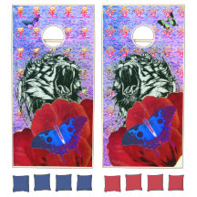 CORNHOLE SET ROARING TIGER AND BUTTERFLIES