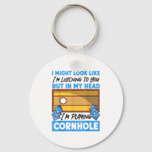 Cornhole Team Bean Bag Player Champ I Might Look L Keychain