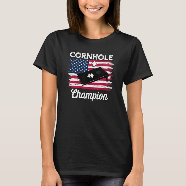 Cornhole Trophy Champion  Bean Bag Cornhole Player T-Shirt (Front)