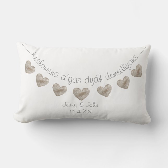 Cornish language wedding congratulations lumbar pillow (Front)