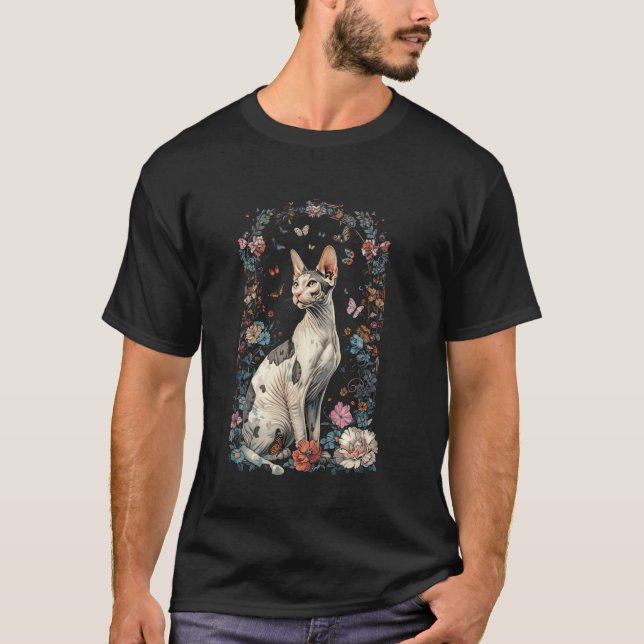 Cornish Rex Cat Flower T-Shirt (Front)