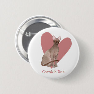 Cornish Rex Cat Watercolor Kitty Pink Heart 2 Inch Round Button