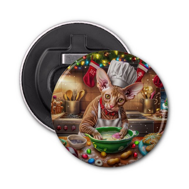 Cornish Rex Holiday Baking: Festive Christmas Bottle Opener (Front)