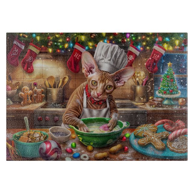 Cornish Rex Holiday Baking: Festive Christmas Cutting Board (Front)
