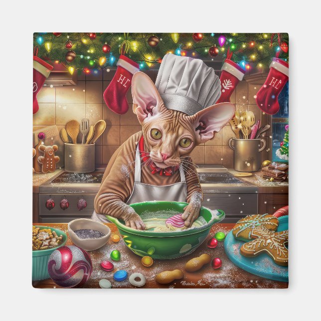 Cornish Rex Holiday Baking: Festive Christmas Magnet (Front)