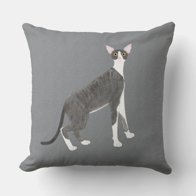 Cornish Rex Throw Pillow (Front)