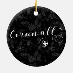 Cornish St Piran’s Flag in Heart, Cornwall Ceramic Ornament