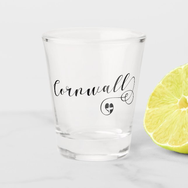 Cornish St Piran’s Flag in Heart, Cornwall Shot Glass (Front)