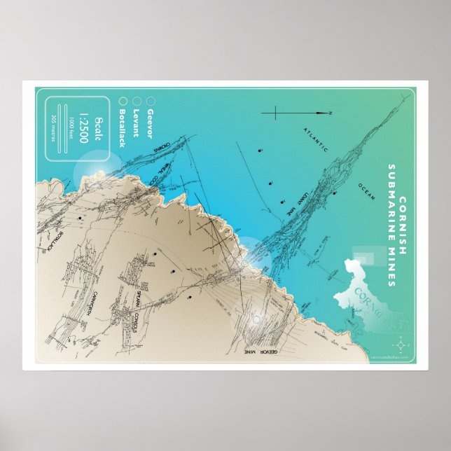 Cornish Submarine Mining Map Poster (Front)