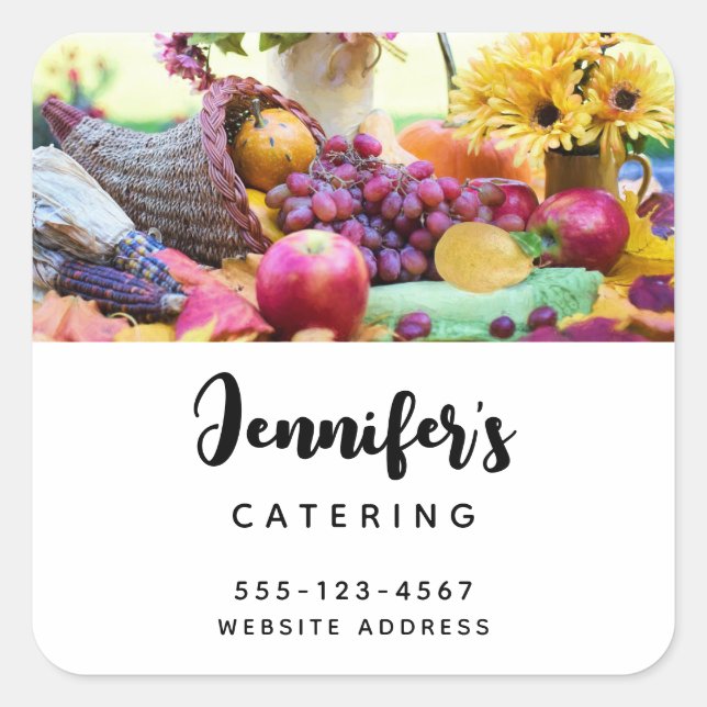 Cornucopia Autumn Harvest Chef's Table Business Square Sticker (Front)