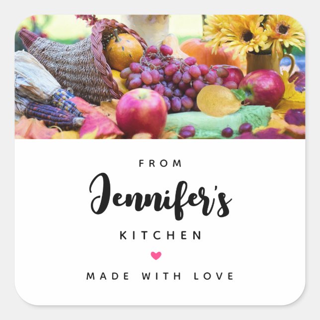 Cornucopia Autumn Harvest Chef's Table Kitchen Square Sticker (Front)