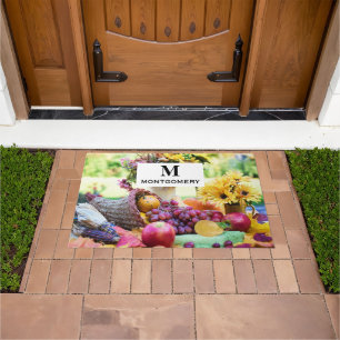 Cornucopia Autumn Harvest Chef's Table Monogram Doormat