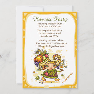 Cornucopia Autumn Harvest Girl Invitation