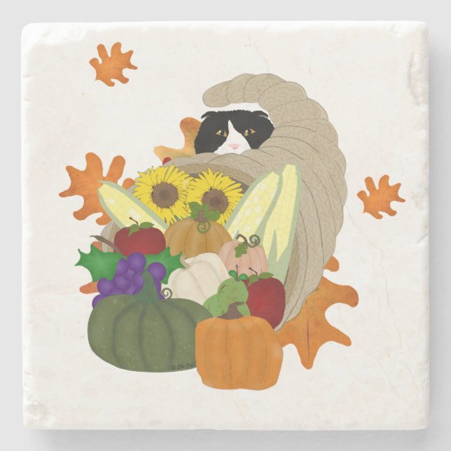 Cornucopia Cat Stone Coaster (Front)
