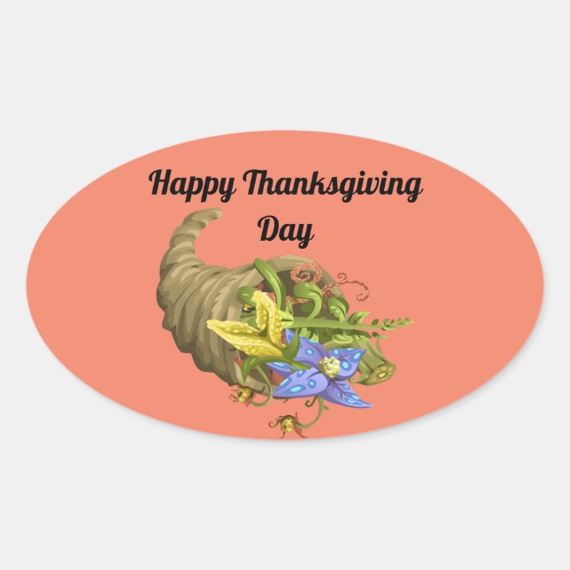 Cornucopia De Thanksgiving Avec Sticker De Fleurs (Devant)