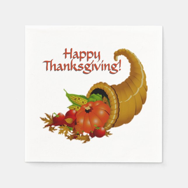 Cornucopia Happy Thanksgiving Napkin (Front)