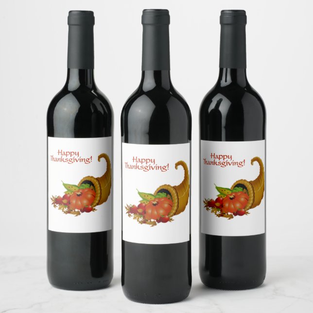 Cornucopia Happy Thanksgiving Wine Label (Bottles)