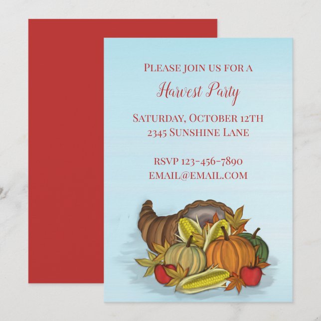 Cornucopia Harvest Invitation (Front/Back)