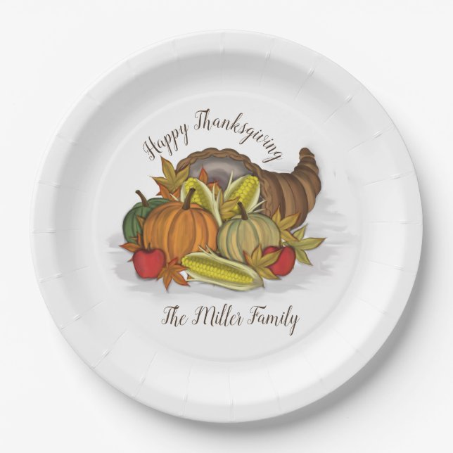 Cornucopia Harvest Paper Plate (Front)