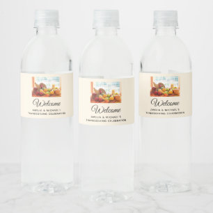 Cornucopia Harvest Table Thanksgiving Welcome Water Bottle Label