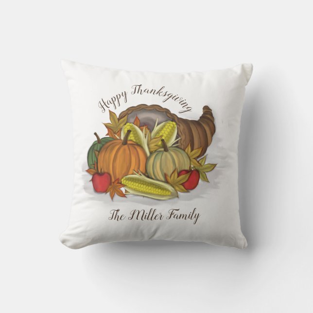 Cornucopia Harvest Throw Pillow (Front)