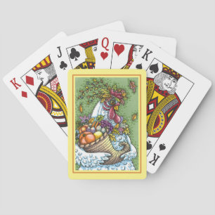 CORNUCOPIA HEN, THANKSGIVING CHICKEN FALL HARVEST PLAYING CARDS