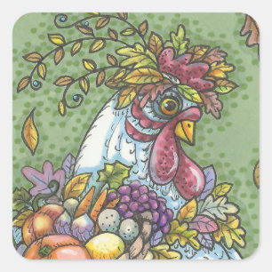 CORNUCOPIA HEN, THANKSGIVING CHICKEN STICKERS Squ