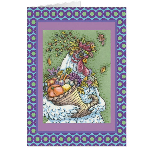 CORNUCOPIA HEN, THANKSGIVING GREETING CARD Verse (Front)