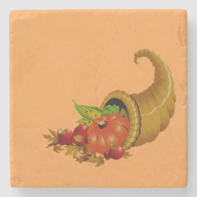 Cornucopia / Horn of Plenty Stone Coaster (Front)