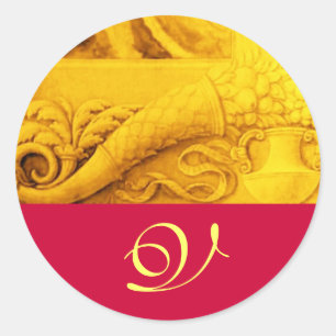 CORNUCOPIA  MONOGRAM , bright gold yellow fuchsia Classic Round Sticker