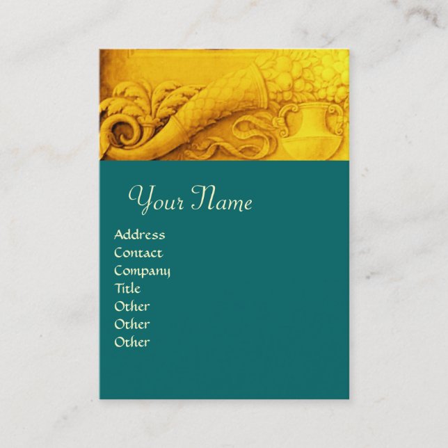 CORNUCOPIA  MONOGRAM , bright gold yellow,green Business Card (Front)