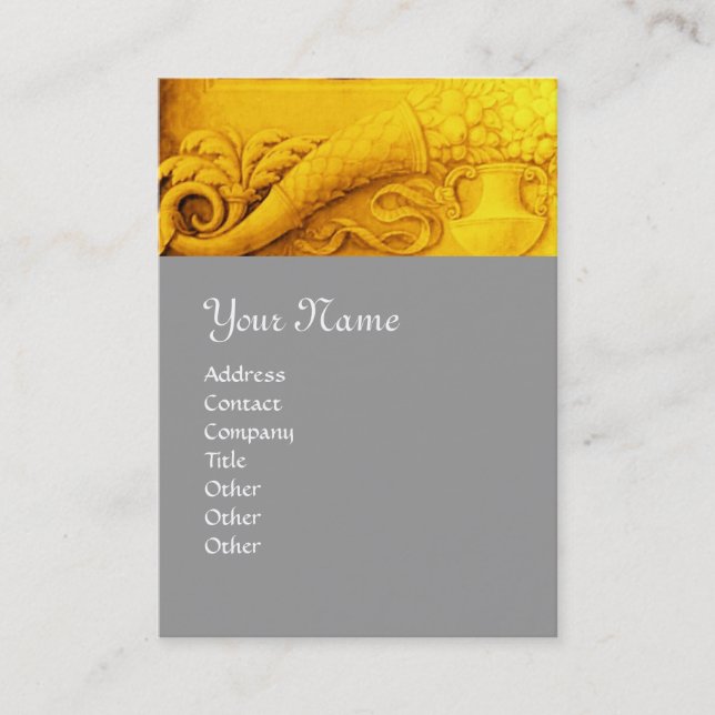 CORNUCOPIA  MONOGRAM , bright gold yellow,grey Business Card (Front)