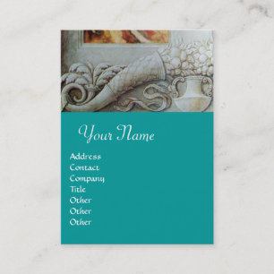 CORNUCOPIA MONOGRAM, bright grey,teal,blue Business Card