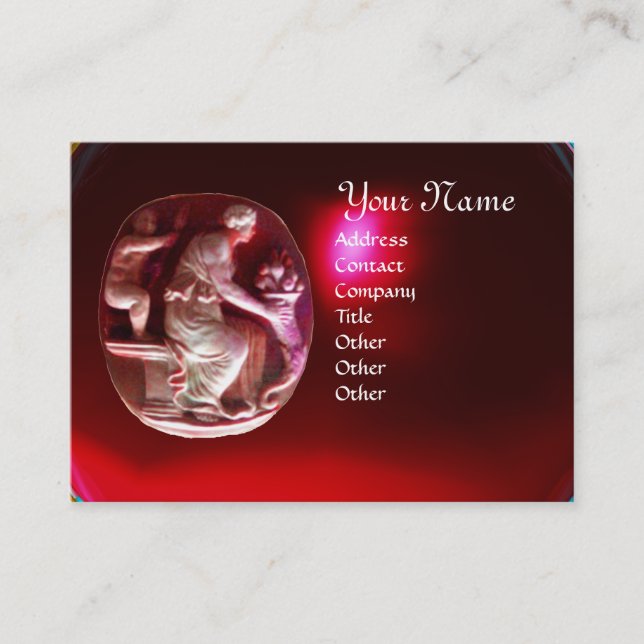 CORNUCOPIA  MONOGRAM , bright red ruby black white Business Card (Front)