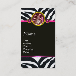 CORNUCOPIA PINK BLACK WHITE ZEBRA FUR MONOGRAM BUSINESS CARD