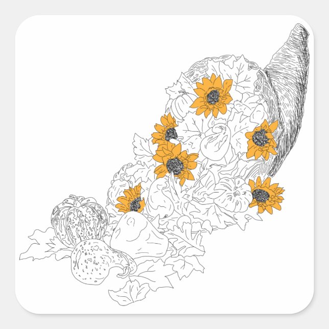 Cornucopia Sunflowers Pumpkins Square Sticker (Front)